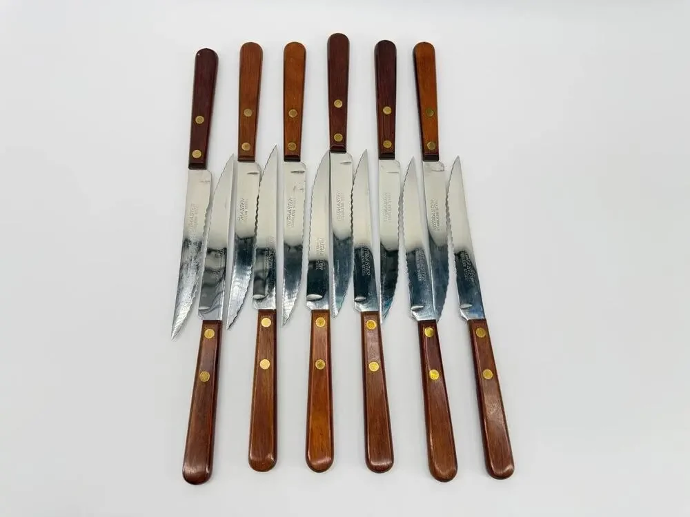 Ruhmaster 12 Steak Knives Set Stainless Steel Serrated Wood Handle